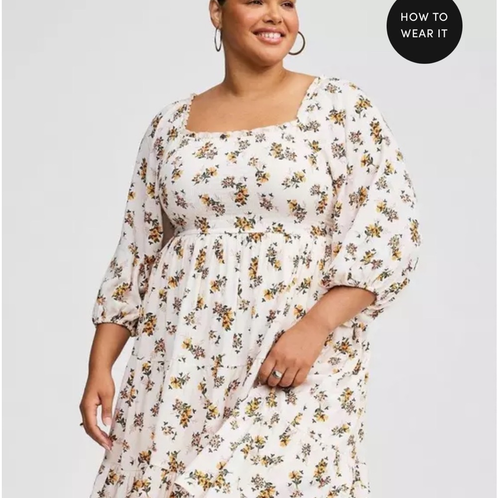 TORRID Floral Midi Gauze Dress with 3/4 Sleeves Lined SIZE 2 NWT Retails $89.90 - Picture 6 of 15